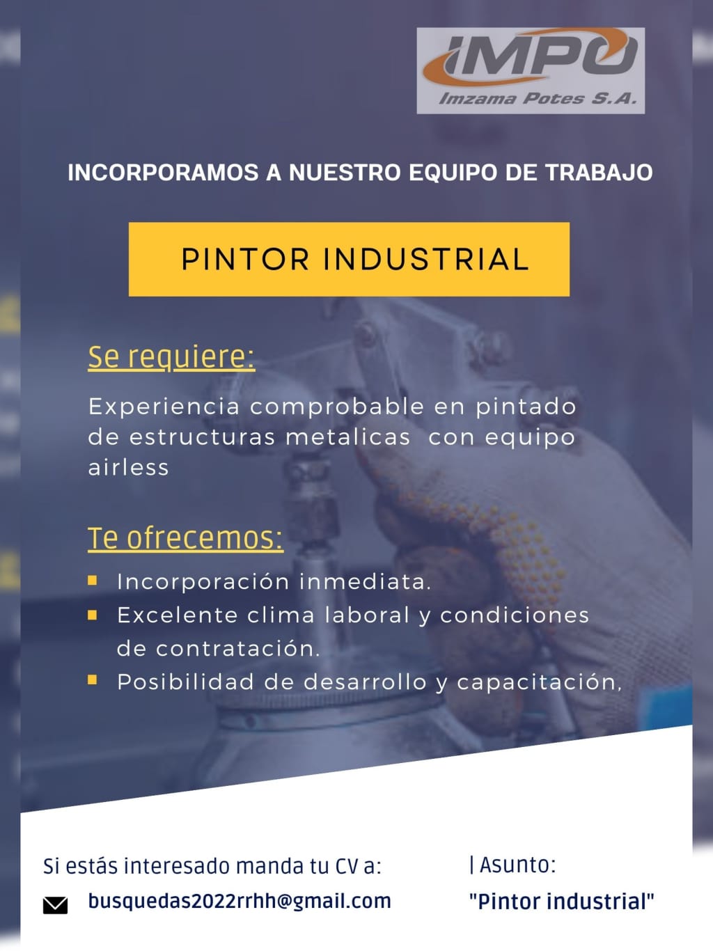 Imzama Potes S.A: incorpora Pintor Industrial