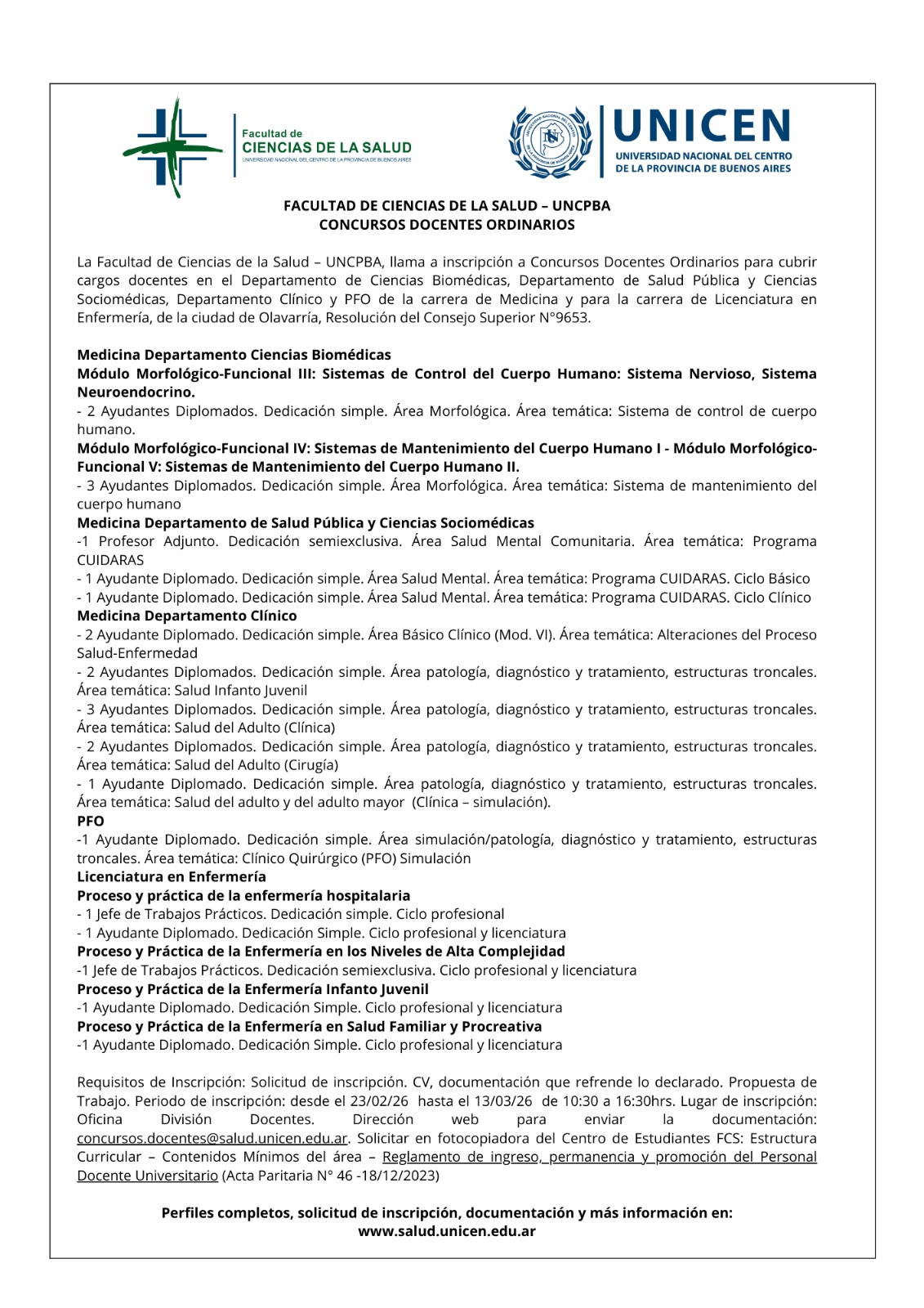 Facultad de Ciencias de La Salud : UNCPBA Concursos Docentes Ordinarios ...